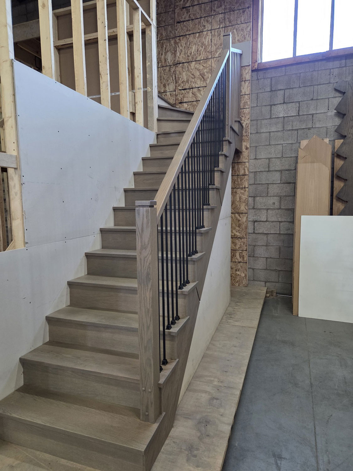 Stair flight installed before interior finishing